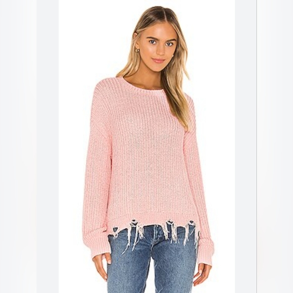 Lovers + Friends Sweaters - Lovers + Friends Lansel Distressed Hem Sweater In Pink NWT Size S Boho Chic